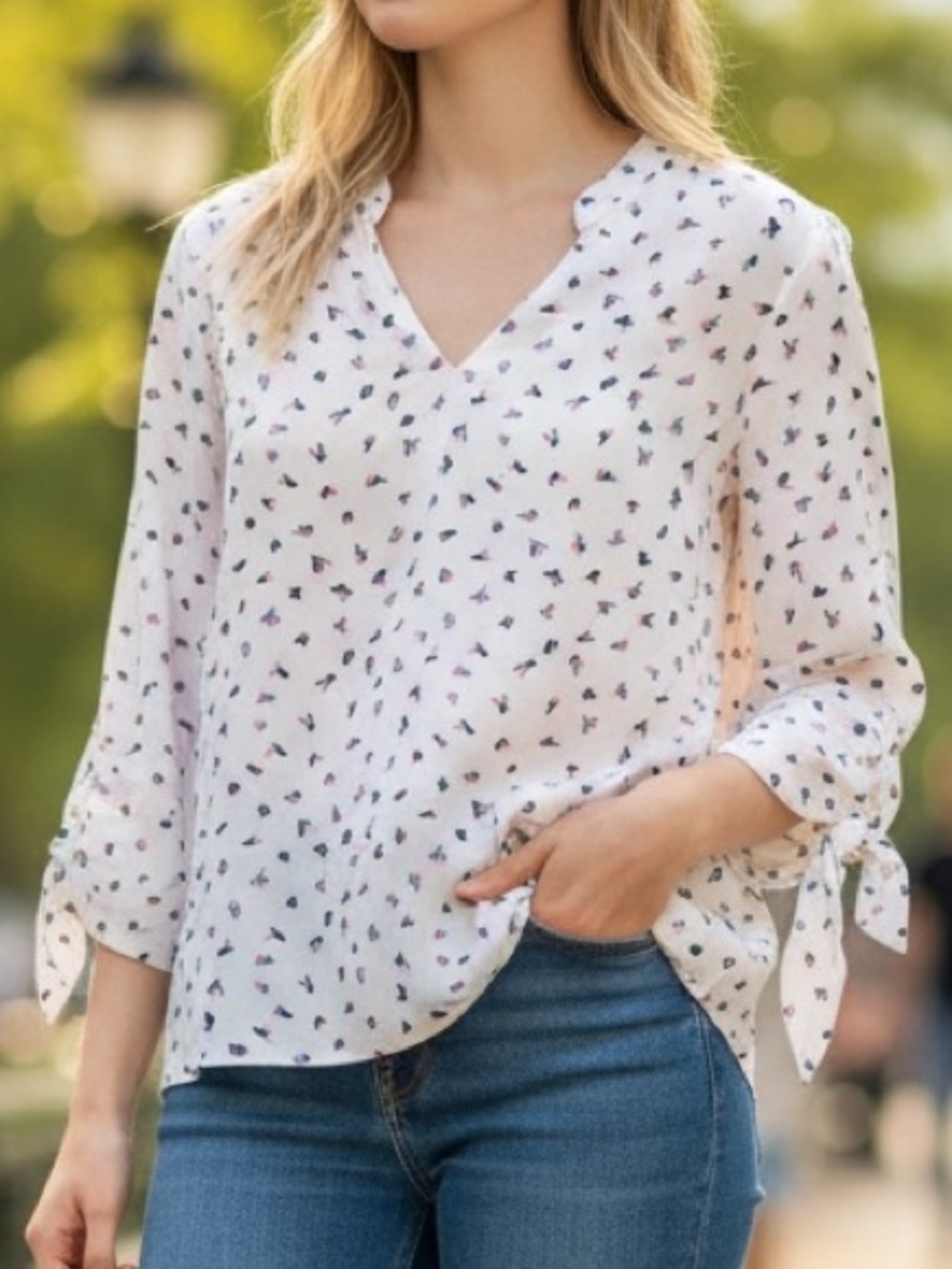 The Limited Petite XSP Floral Blouse Tie Sleeve Business Casual Top